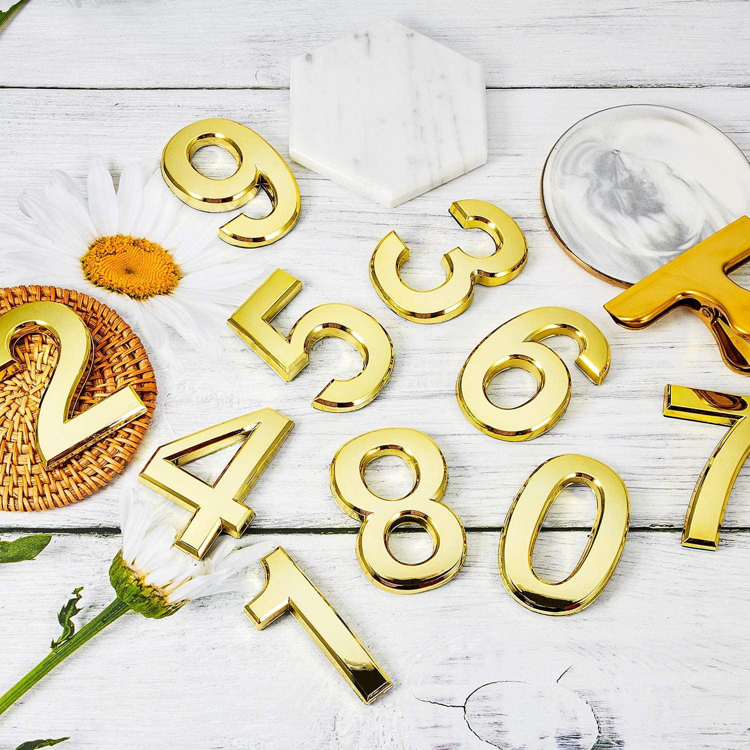 20 Pieces House Numbers Mailbox Numbers 0-9, 3D Door Address Numbers Self Adhesive Mailbox Numbers Sticker or House, Apartment, Office, Hotel Room, Mailbox Signs (Gold, 2.76 Inch)