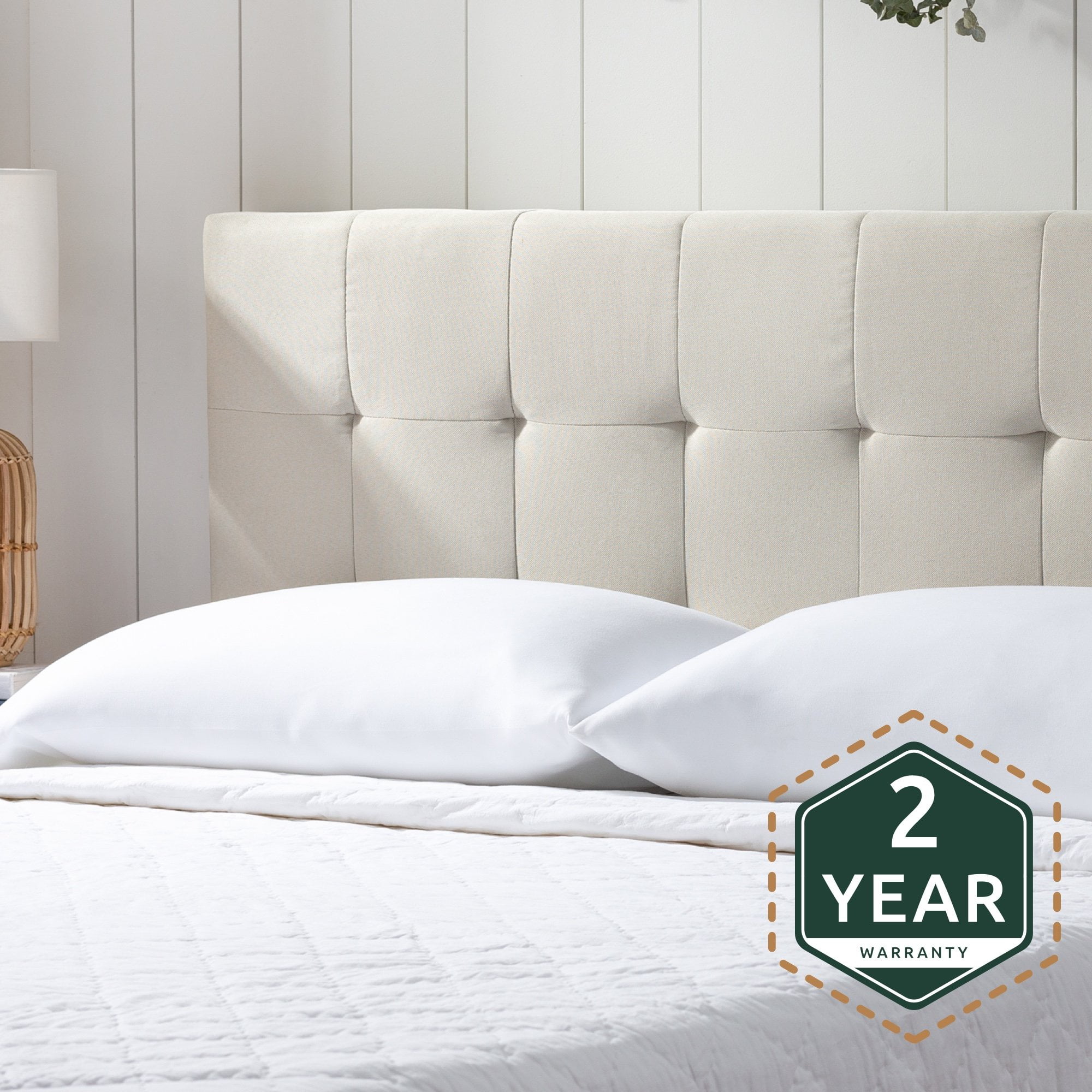 Rest Haven Ells Square Tufted Upholstered Bed, King, Cream