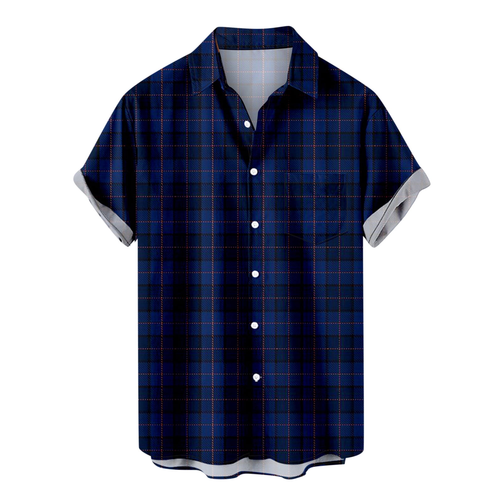 VSSSJ Beach Shirts for Men Loose Fit Plaid Print Casual Button Down Short  Sleeve Collared Tee Tops with Pocket Summer Lightweight Casual Shirt Blouse