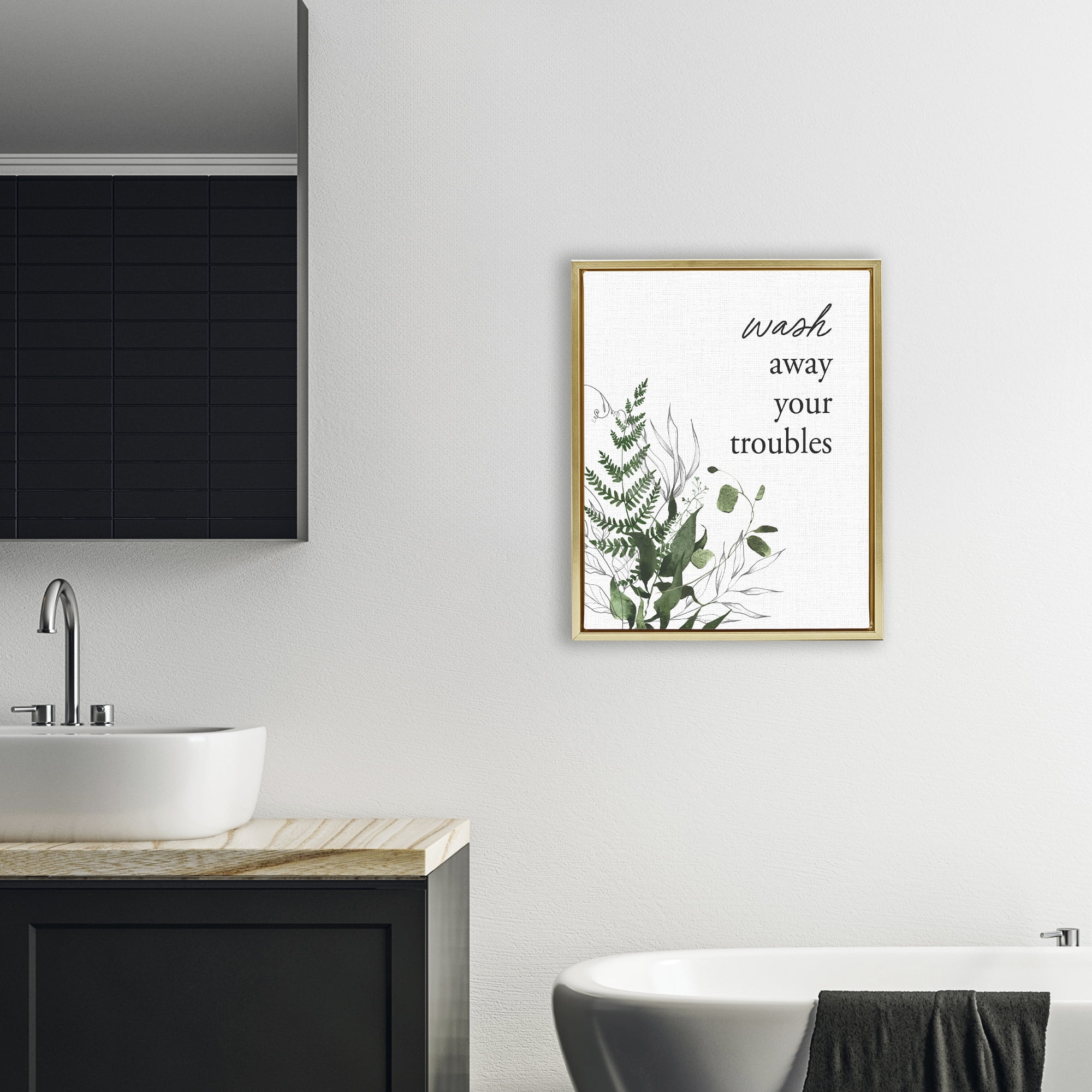 Forest Foliage Wash Away Gold Framed Floater Canvas Wall Art, design by Lettered and Lined