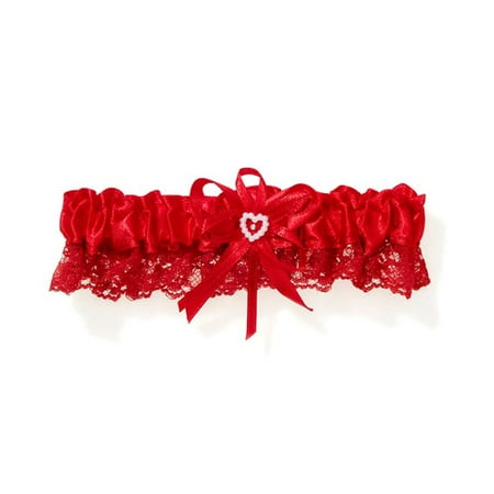 Attached Lace Garter - Red Lace Trimheart Garter