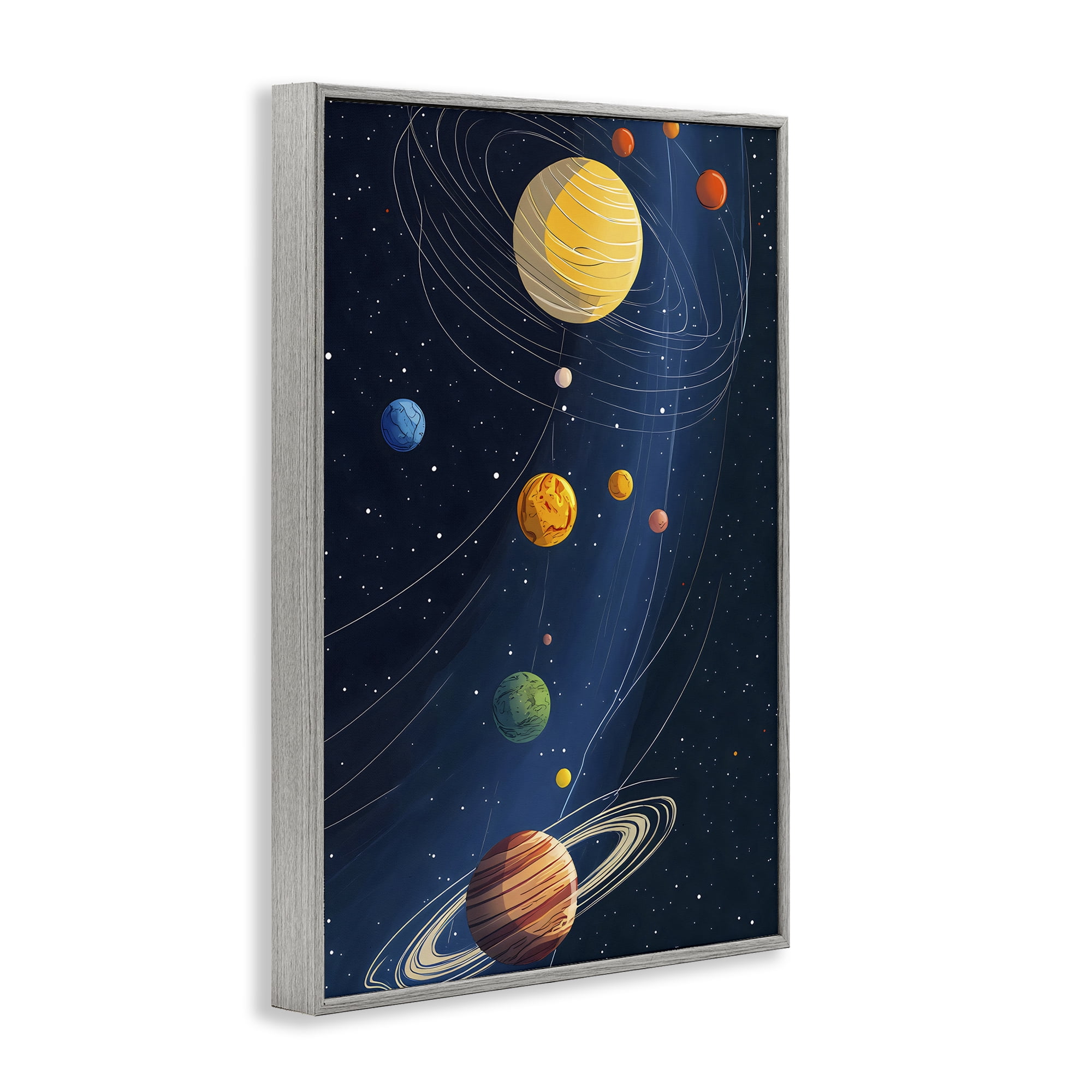 Stupell Industries Planets Aligned in Celestial Orbit Gray Framed Giclee Art, design by Creative Studio