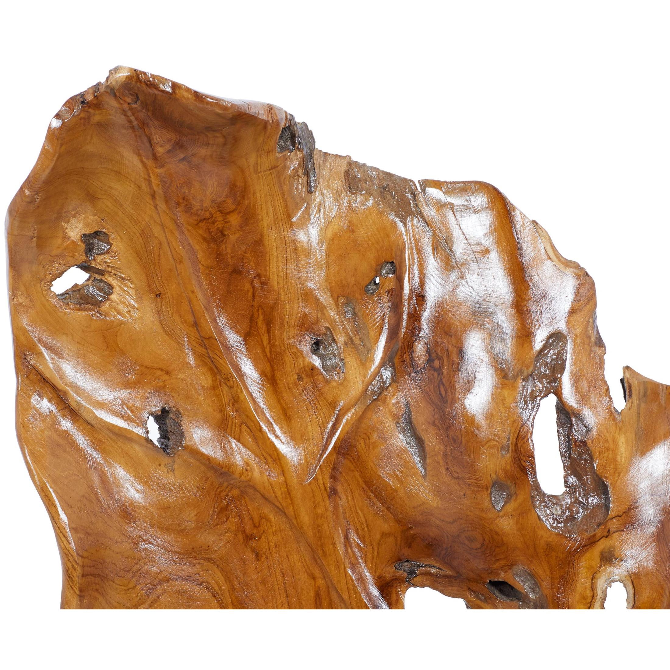 19" x 62" Brown Teak Wood Handmade Live Edge Leaf Sculpture, by DecMode