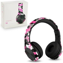LilGadgets Connect  Pro Wired Kids Headphones - Designed with Kids' Comfort in Mind, Child-Friendly Foldable Over-Ear Headset with In-line Microphone, Perfect for Toddlers in School, Pink Camo