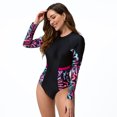 thumbnail image 3 of IDOPIP UV Protection Surfing Tropical Printed Women's Swimming Suit, One Piece (Black), L, 3 of 8