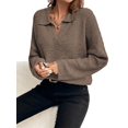 thumbnail image 2 of Women'S Fall Lapel Collar V Neck Long Sleeve Knit Comfy Loose Casual Pullover Sweater Jumper Top Camel XL, 2 of 8
