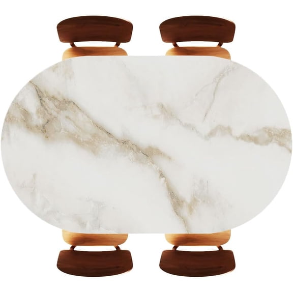White Marble Texture and Background Oval Fitted Table Cloths Elastic Edge Easy to Clean, Oblong Tablecloth for Home Decor, Fits 48"x68" Oval Tables, Style10