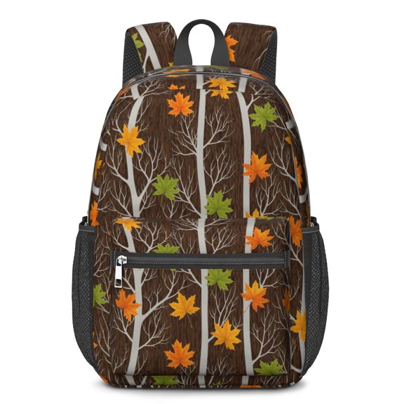 Camo and Maple Black Pattern 17" Waterproof Oxford School Backpacks for Teens, S-Shape Padded Straps, for School, Travel, Hiking, Camping