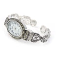 thumbnail image 5 of Silver Black Vintage Style Marcasite Crystal Oval Face Women's Bangle Cuff Watch, 5 of 5