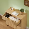 thumbnail image 5 of EHANCIS Oak Mid Century Modern Nightstand, 3 Drawer Fluted Wooden Bedside Table with Metal Handles, Storage Side Cabinet for Bedroom Living Room Hallway(Set of 2), 5 of 7