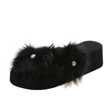 

ZTTD Fashion Summer Women Slippers Thick Bottom Wedge Heel Fluff Pearl Lightweight Comfortable Casual Women s Slipper A
