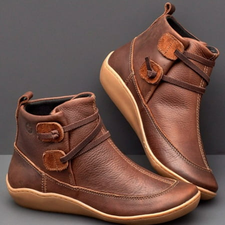 

Ameiqe Women Winter Snow Boots Leather Ankle Spring Flat Shoes Woman Short Boots(Brown 41)