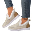 thumbnail image 4 of IEMIEMIEM Women's Winter Warm Slippers Comfortable Faux Fur Non Slip Lining Slip-On House Shoes Indoor Outdoor Anti-Slip Winter Booties Beige 9 Wide, 4 of 7