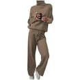 thumbnail image 2 of vigerkar Women Fall Sweatsuits Two Piece Sets Mock Neck Long Sleeve Knit Tops Wide Leg Pants Lounge Set Travel Outfits (Coffee, M), 2 of 4