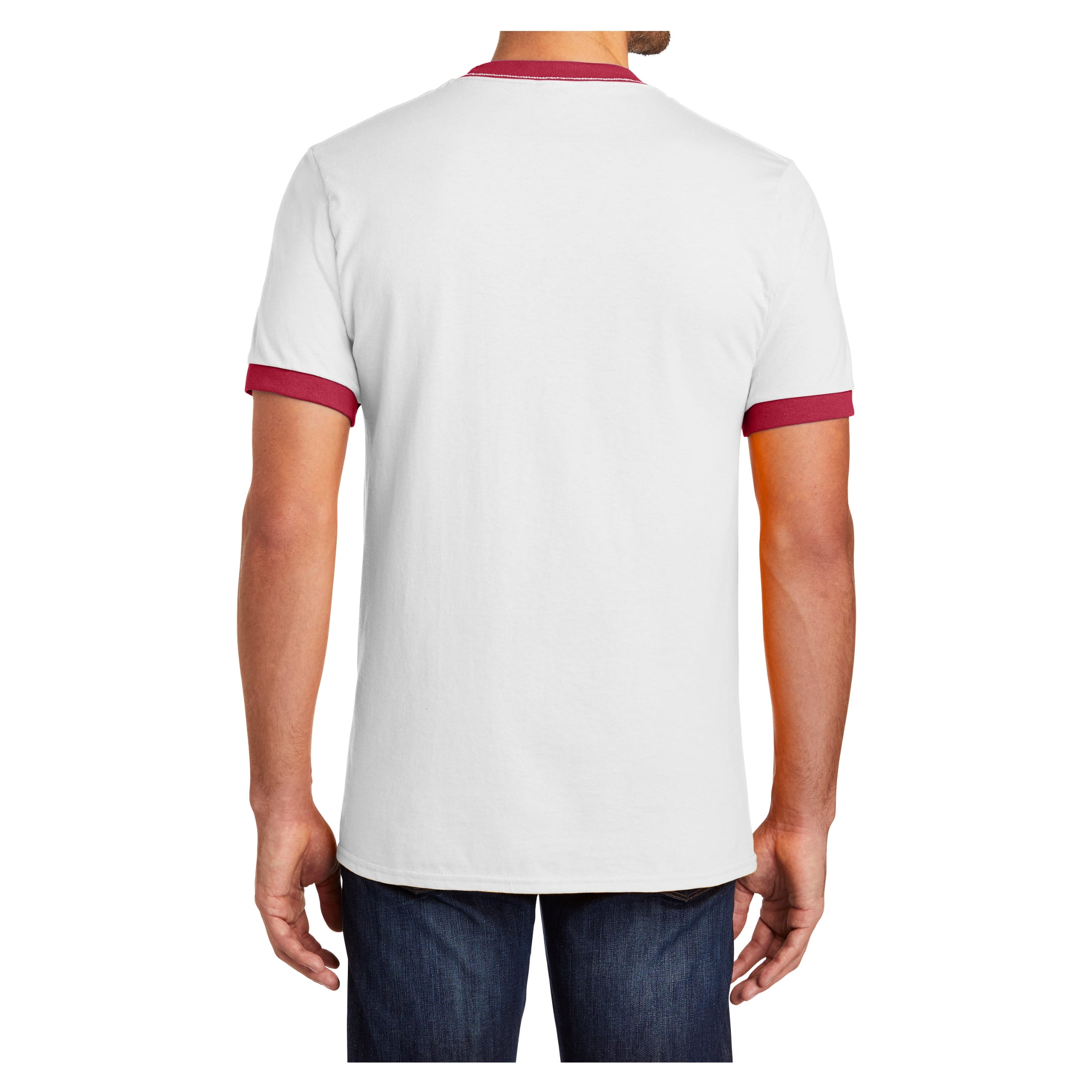 Tシャツ・カットソー RONRON PETIT CAT RINGER T SHIRT WHITE MELANGE RED RR25BST143 Yellow Rooster Men's Core Cotton T-Shirt - Ringer Tee, White