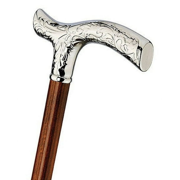 Premium Walking Stick Beautiful Silver Plated Solid Brass Handle Walking Canes & Crutches Buffed Polished Cane for Men & Women Brown Inlayed Shaft
