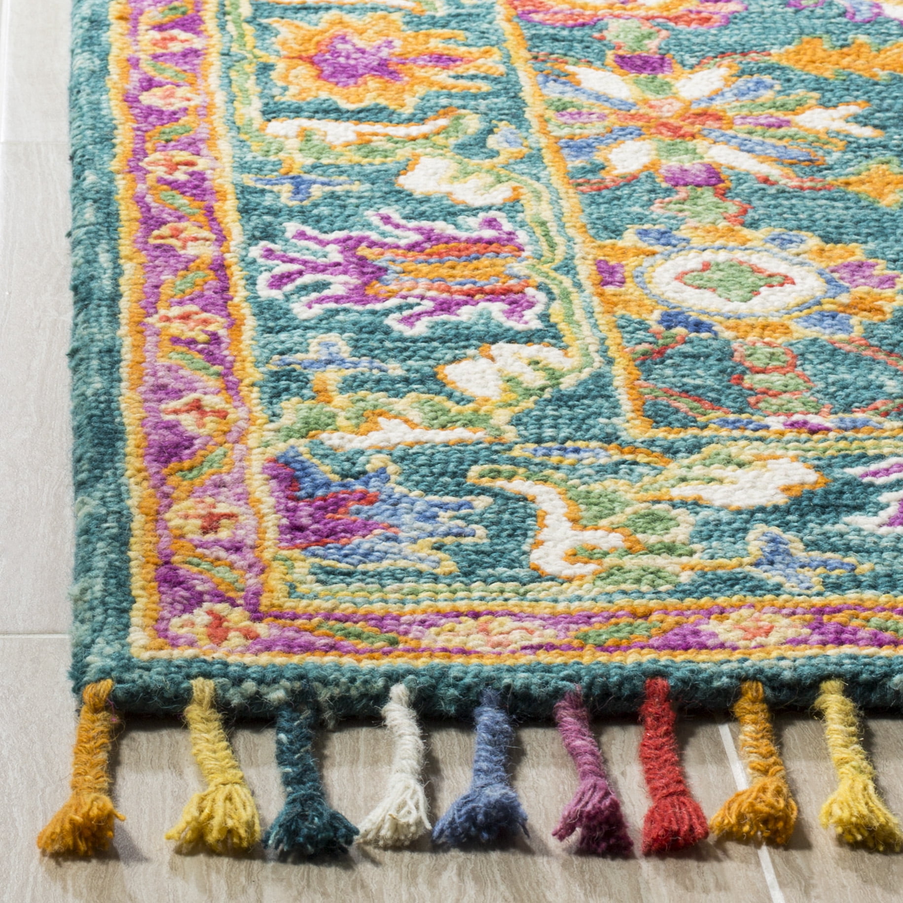 Safavieh Aspen Mario Floral Wool Area Rug, Turquoise/Purple, 10' x 14'