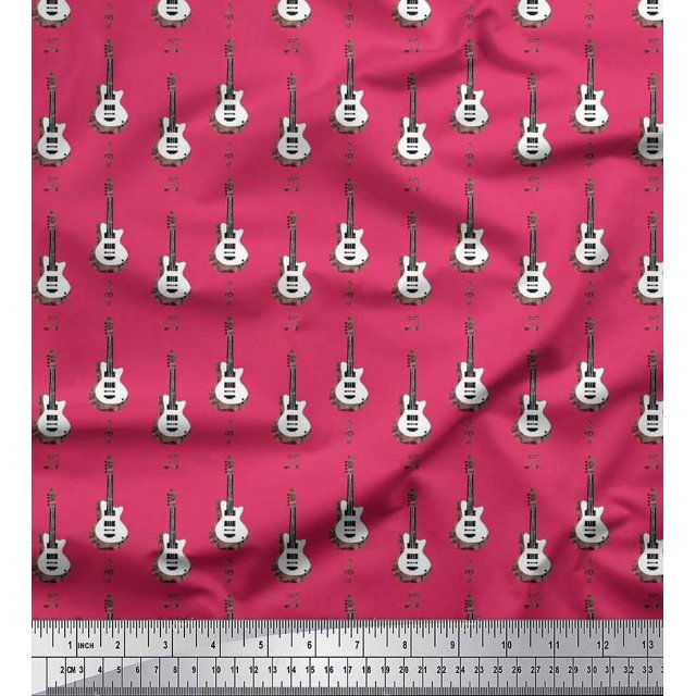 Soimoi Tissu Poly Georgette Notes & Guitare Instrument de Musique Imprimé Tissu au Mètre 42 Pouces de Large