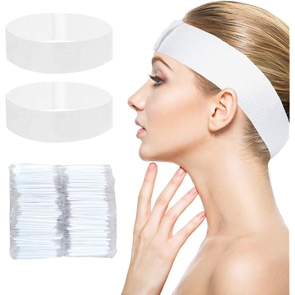 wonima11 100 Pack Disposable Headbands for Spa & Facials Professional Disposable Hair Bands, Facial Headbands Esthetician Supplies with Adjustable Magic Tape