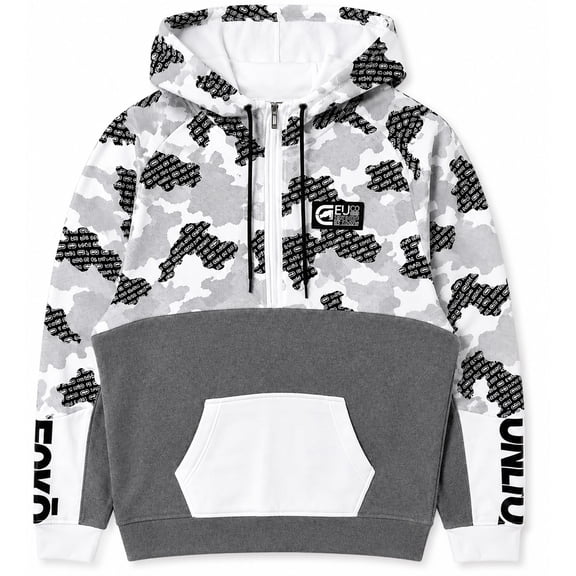 ECKO UNLTD Men's Basic Pullover Hoodie with 3/4 Zipper-White Camo, Size S