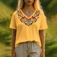 thumbnail image 2 of Charella Women's Summer Tops Vintage Floral Embroidery V Neck Short Sleeve Shirts Casual Basic Tee Loose Fit Clothes (XL, Yellow), 2 of 5