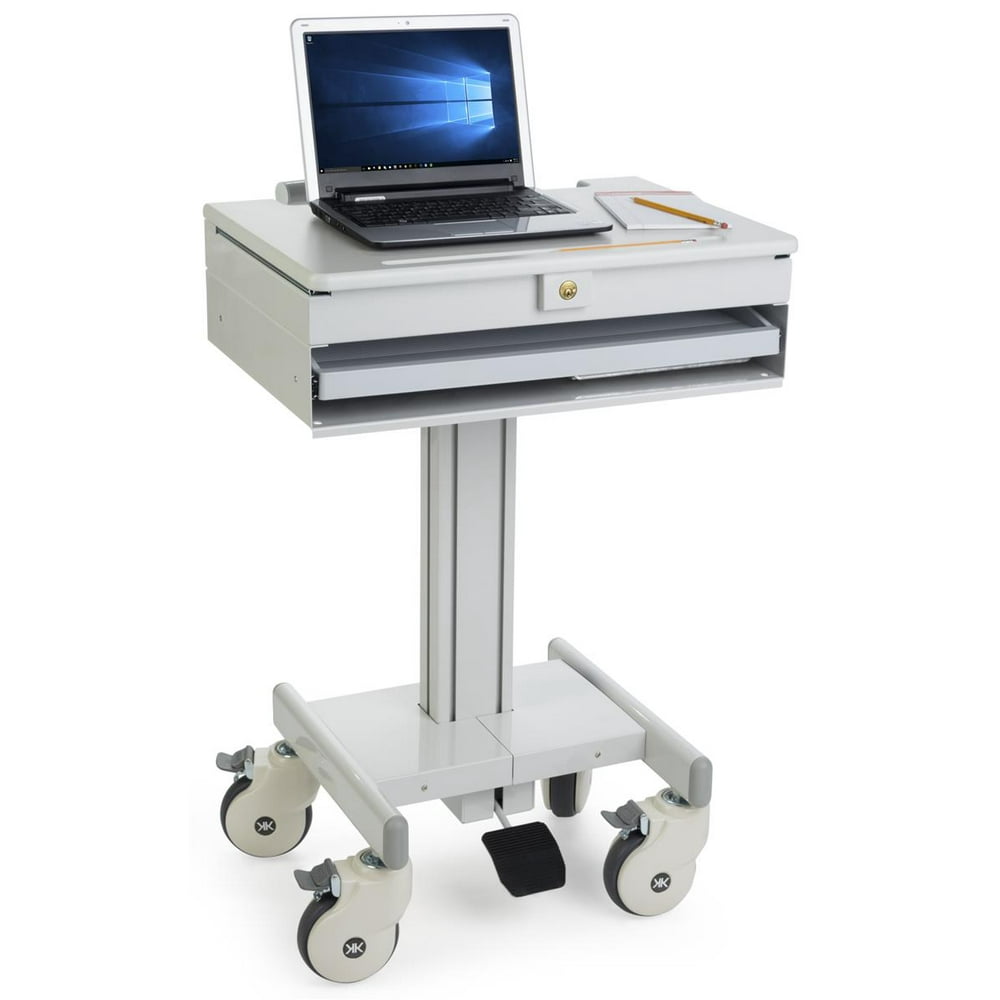 Displays2go Mobile Computer Carts, Locking Drawer, Height Adjustable
