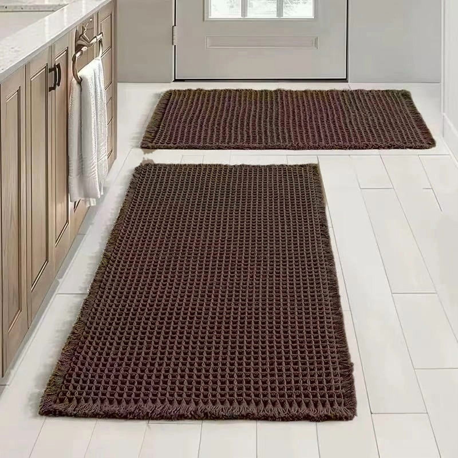 Muddy Rug, Boho Bathroom Decor Rug with Tassels: Waffle Weave Bath Mat, Ultra-Soft, Non-Slip, Super Absorbent & Quick Dry for Bathroom Floor, Machine Washable, 17"x24", Coffee Brown