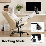 edx Computer Gaming Chair, Ergonomic High Back Heavy Duty Task Desk Office Chairs with Wheels, Flip-up Arms, Adjustable Height, PU Leather, White