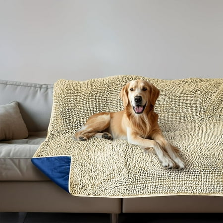 Muddy MatÂ® Dog Blanket - Chenille Water Absorption Blanket for Bed & Couch Cover for Dogs Washable Anti-Slip Soft and Durable Furniture Protector for Dogs - Beige 48 x56