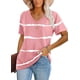 thumbnail image 1 of Camiseta Casual Lunivop para Mujer, Cuello en V, Manga Corta, a Rayas, 1 of 2