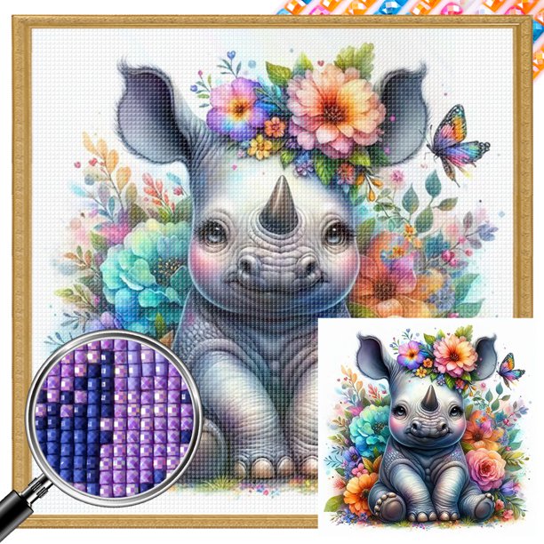 Kit 5D DIY Cuentas Cuadradas Completas Taladro AB Parcial Rinoceronte 45x45cm