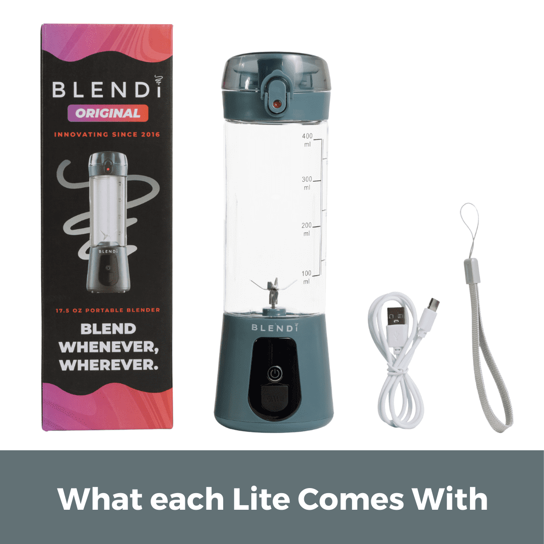 BLENDi Lite Portable Blender 17oz – Rechargeable Smoothie Maker for Travel, Gym & Office – Powerful, Leakproof & Clump-Free Blending – Gray
