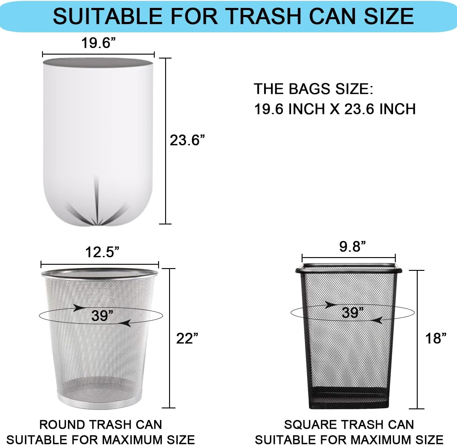 PrimeCook Shop 10 Gallon Trash Bags - 18 Micron Ultra Thick Strong Clear Medium Size Garbage Bin Liners for Office Kitchen, Fit 8-10 Gallon, 90 Count