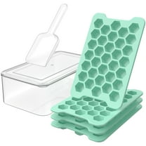 Mini Ice Cube Tray with Lid and Bin: TINANA Hexagonal Small Ice Trays for Freezer - Easy Release Honeycomb Nugget Ice Tray with Lid - Green