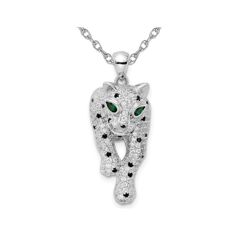 Pendentif Chat En Argent Sterling 925 Avec Accent Diamant Bleu - Chaîne Rolo 18 Pouces - Neuf