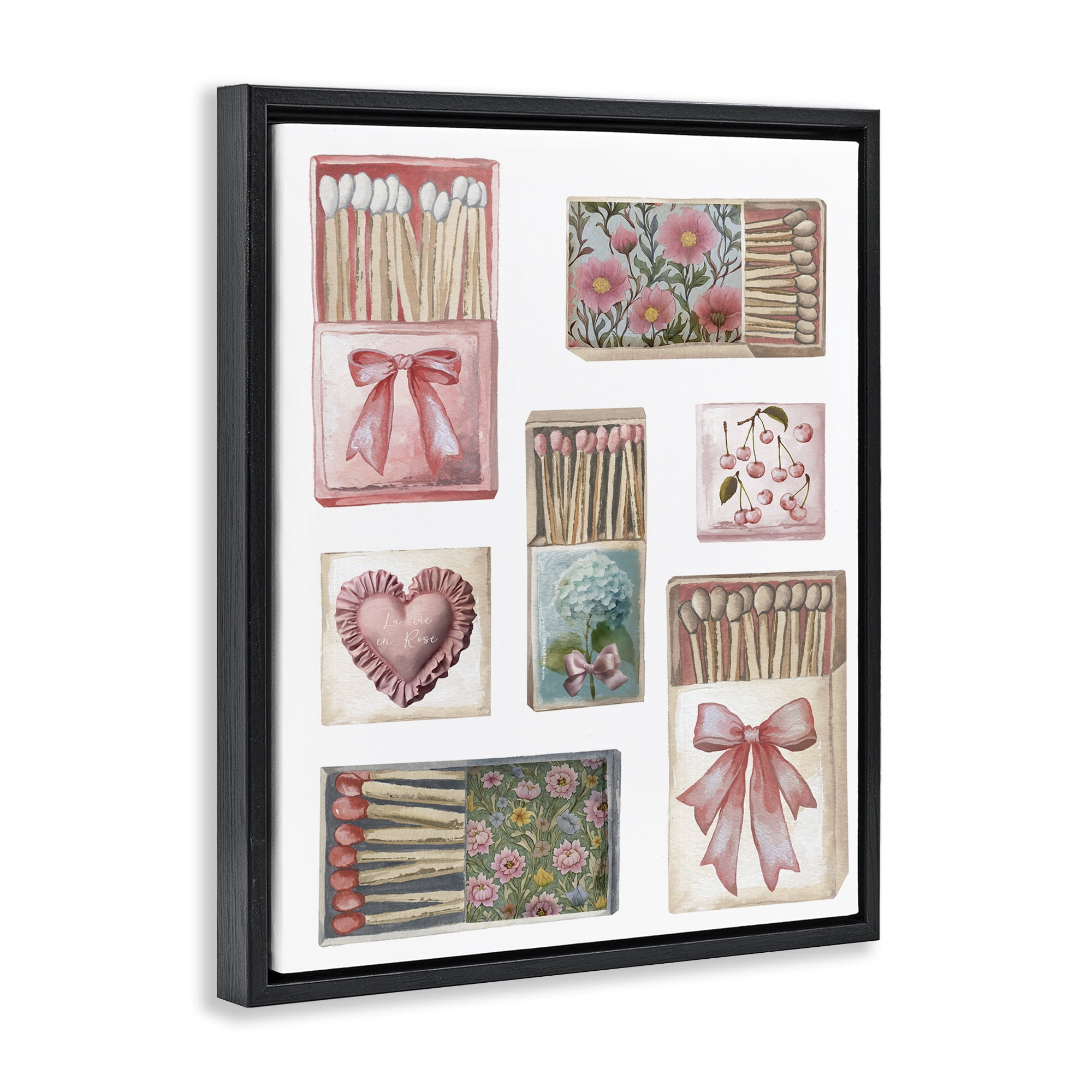 Stupell Industries Vintage Feminine Matchbooks Black Framed Floater Canvas Wall Art, design by Elizabeth Medley