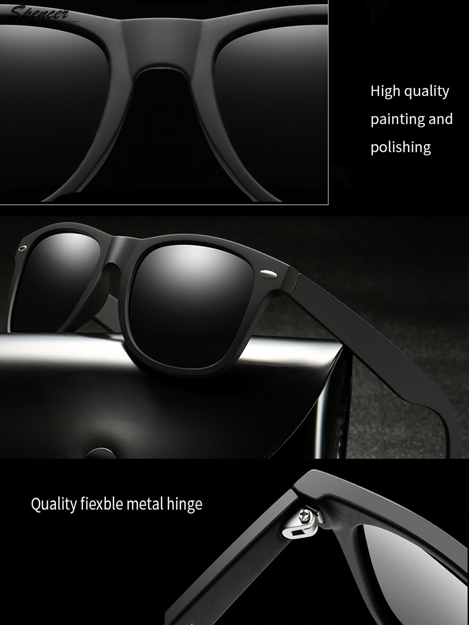 Spencer Retro HD Polarized Colored Mirrored Lens Sunglasses Ultralight Driving UV400 Eyewear Glasses for Men Women "Black+Gray " - image 4 of 6