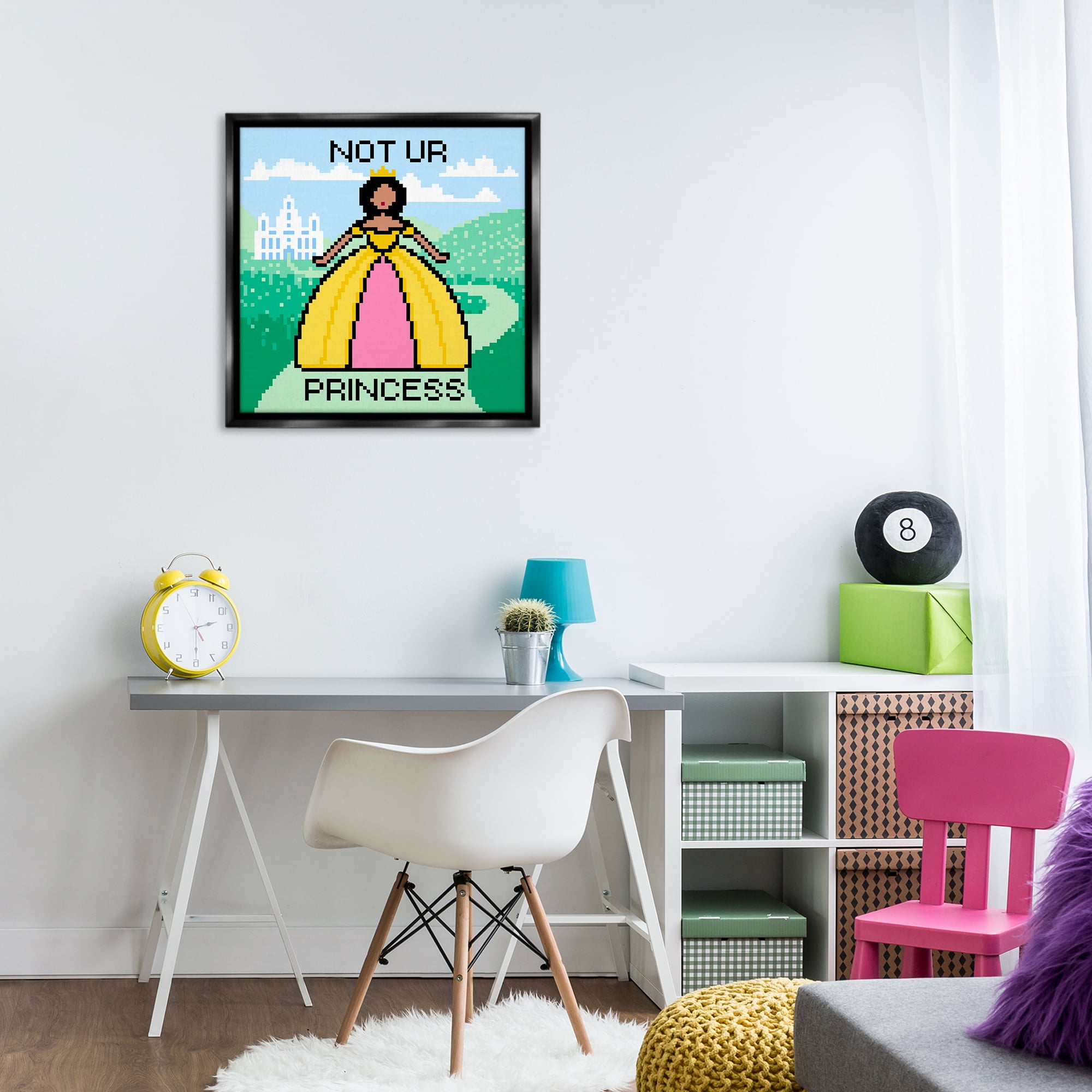 Stupell Industries Not Ur Princess Pixel Style People Painting Black Floater Framed Canvas Art Print Wall Art, 25 x 25