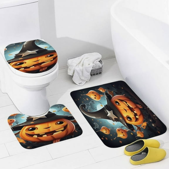 Halloween Ghosts Horror Pumpkin Bathroom Mats Set 3-piece Bath Mats , Floor Rug Decorations for Kitchen Bathroom Bedroom