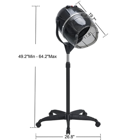 BarberPub Adjustable Bonnet Hood Hair Dryer with Wheel