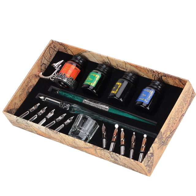 Pluma De Inmersión De Punta Redonda Plana, Embalaje En Caja De Regalo Práctico De Usar Kit De Pluma De Inmersión De Firma Con Soporte De Tinta Para La Creación De Caligrafía
