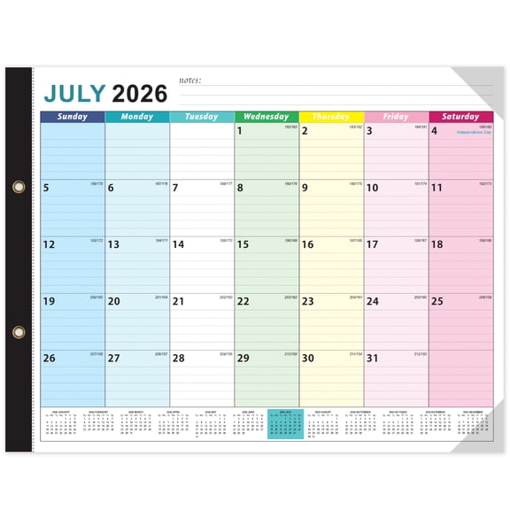 ViVin Wall Calendar, 22*17 Simple Black Card Monthly Calendar, Jul 2026–Dec 2027, 18 Months Planner