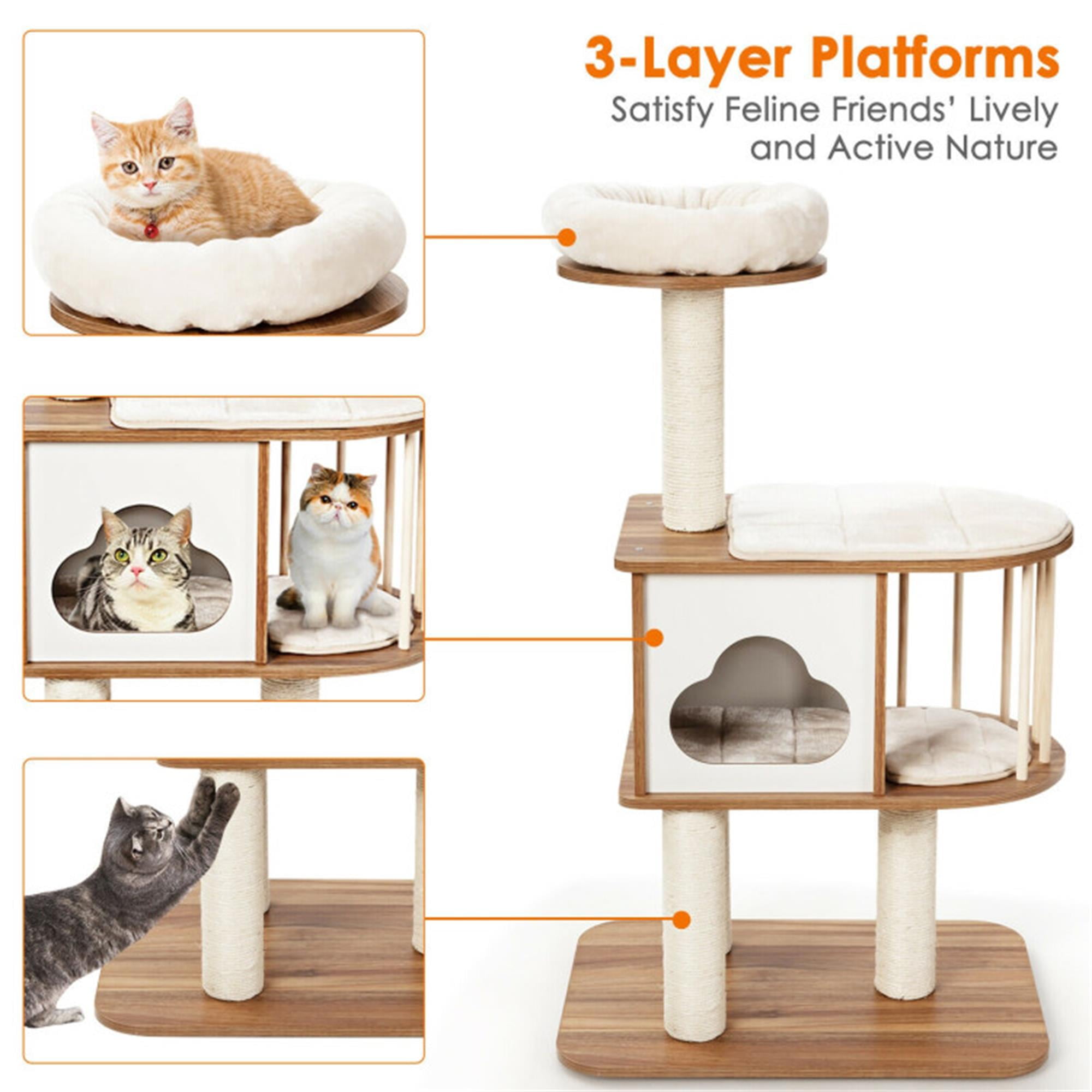 resenkos 46" Wood Cat Tree Tower Furniture, Cat Condo with Platform, Cushionsfor, Scratch Post for Kittens Cat Tree House, Brown
