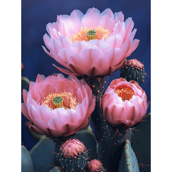 Qisvanset 12x16 Inch With Frame 2D Flat Wall Art Vibrant Cactus Bloom Southwest Desert Nature Wall Decor