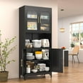 thumbnail image 4 of Metal Kitchen Pantry Storage Cabinet，75" Tall Storage Cabinets with 4 Doors and Adjustable Shelves ，Black Hutch Cabinet with Microwave Stand,Large Kitchen Cupboard for Dining Room, 4 of 7