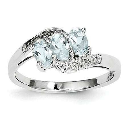 Sterling Silver Rhodium Aquamarine Diamond Ring. Gem Wt-