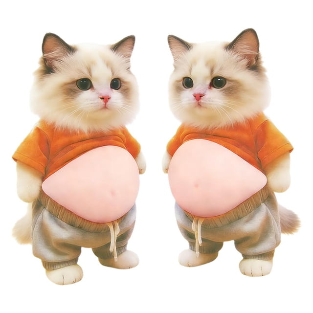 2Pcs 3D Cat Belly Sticker,Cute Cartoon Soft Silicone Anti-Collision Sticker,Cat Wearing Clothes with Pink Belly Decals for Phone, Scrapbooks, Planner, Computer and Laptops