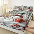 thumbnail image 3 of Manfei Boys Girls Christmas Snowman Deer 4 Pieces Queen Sheet Sets,Red Sparrow Ultra Soft Flat Sheet,Happy Xmas Queen Fitted Sheet,Lightweight Room Decor, 3 of 7