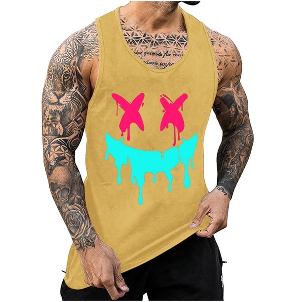 Camisetas de Tanque de los Hombres Tanque de los Hombres Incolor Gradiente de Impresión Cuello Redondo Correa Delgada Fuga Atrás Regular Casual Deportes Blusas de Tanque