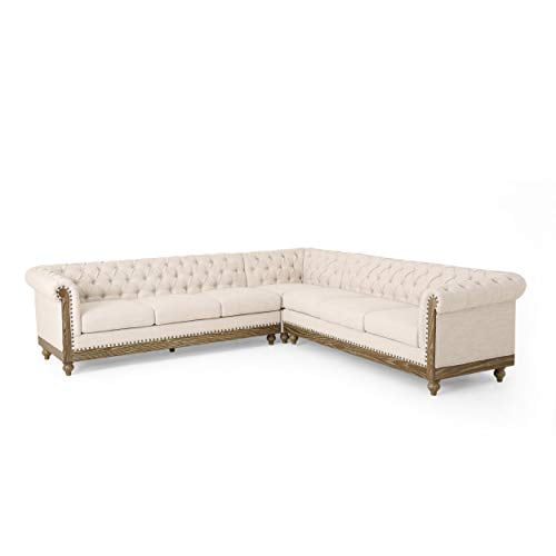 Christopher Knight Home Castalia Sectional Beige Dark Brown Com Castalia Sectional Beige Dark Brown, Parisian White Leather Sofa Chair By Christopher Knight Home